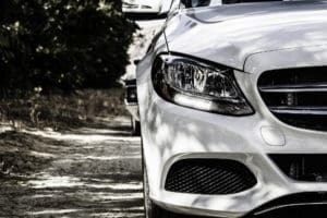 The front of a white Mercedes car