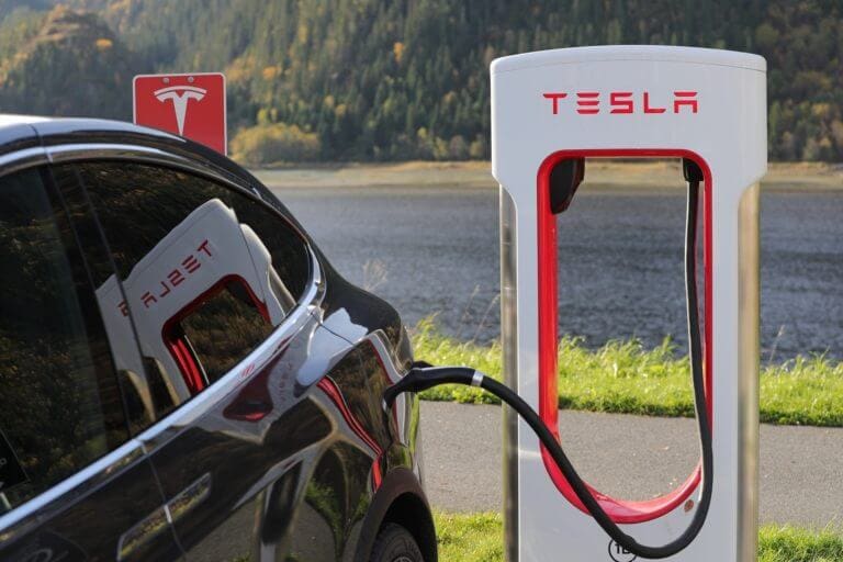 Charging a Tesla electric car
