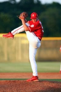 A baseball pitcher in action