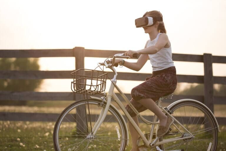 Wearing an augmented reality headset on a bike