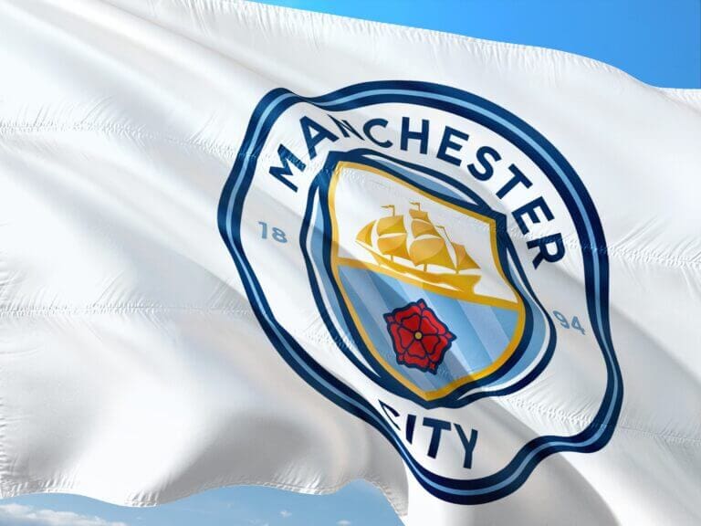 A Manchester City football club flag