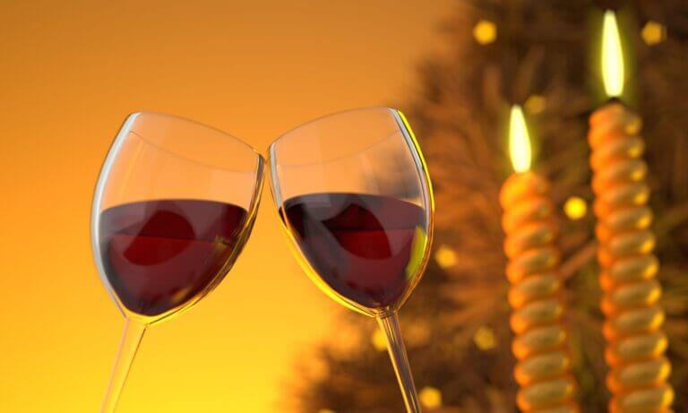 Wine glasses in a festive setting