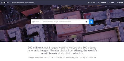 A screenshot of the Alamy website