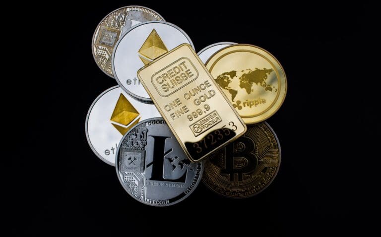 Cryptocurrencies and a gold bar