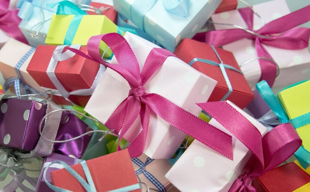 Many colourful christmas gifts