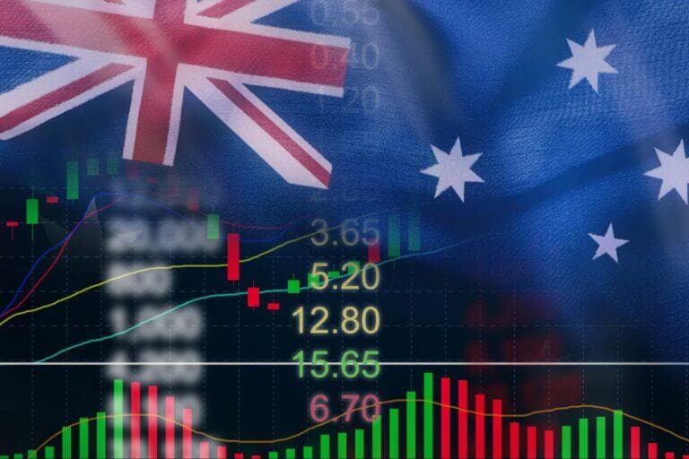 A trading screen with an Australian flag