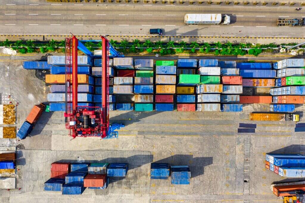An aerial view of a container transport hub