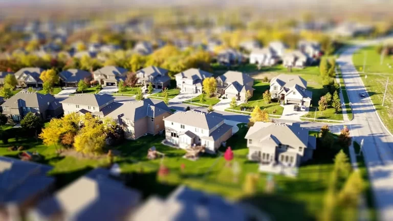 An aerial view of houses on an estate