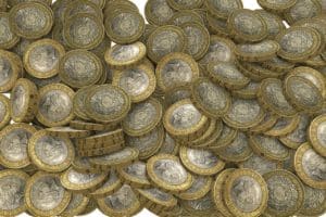 Pound coins in a heap