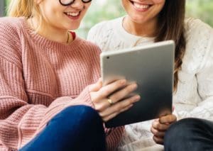 Women using an iPad